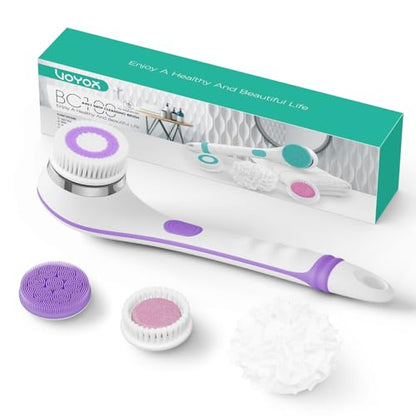 VOYOR Electric Body Brush Back Scrubber for Shower Rechargeable Exfoliating Bath Brush Powered Shower Brush with Non-Slip Long Handle Deep Cleansing, Exfoliation, Massaging Spin Brush BC100 (Purple) - color: Purple