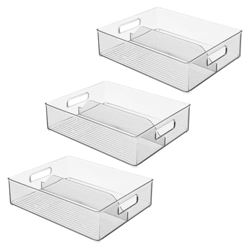 iDesign Divided Pantry Bin with Handles, Set of 3, Clear | For Pantry, For Refrigerator, For Freezer - style: Pack of 3