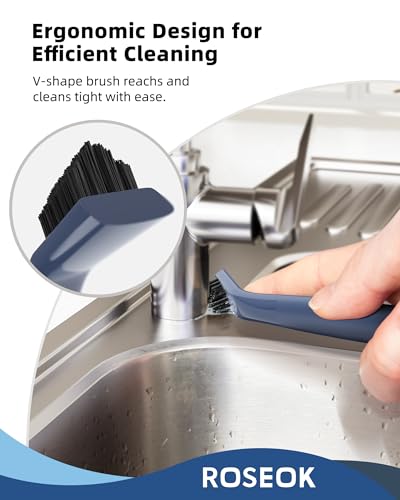 ROSEOK Grout Cleaner Brush Set, Detail Cleaning Brush Set, Crevice Scrub Brushes for Tile, Sink, Corners, Drains, Crevice Cleaning, Deep Clean Brush Set for Edge, Blue