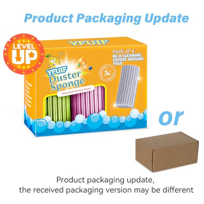 4 Pack Damp Clean Duster Sponge, Magic Sponge Eraser for Household Cleaning, Reusable Dusters Cleaning Supplies for Housekeeping, Dish, Blinds, Glass, Baseboards,Window Track Grooves and Faucets