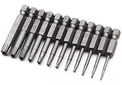 aiyun 12-Piece Security Bits, 2 Inch long S2 Steel Magnetic Security Screwdriver Set, 6 Point Star Driver Bit Set Screwdriver for Shark Vacuum T5-T40 (50mm) - size: 50mm Length (T5-T40)