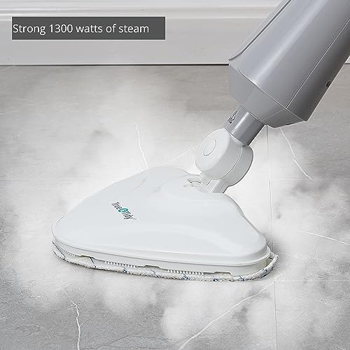 True & Tidy Multi-Surface Steam Mop with Machine Washable Microfiber Pads, Carpet Glider, Water Cup, Compatible with Most Floor Types, 1300watts (Steam Mop, Gray)