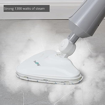 True & Tidy Multi-Surface Steam Mop with Machine Washable Microfiber Pads, Carpet Glider, Water Cup, Compatible with Most Floor Types, 1300watts (Steam Mop, Gray)