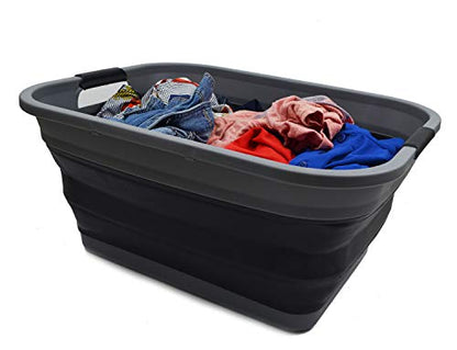 SAMMART 41L (10.8 gallon) Collapsible Plastic Laundry Basket - Foldable Pop Up Storage Container/Organizer - Portable Washing Tub - Space Saving Hamper/Basket, (Rectangular, Grey/Black) - color: Grey/Black