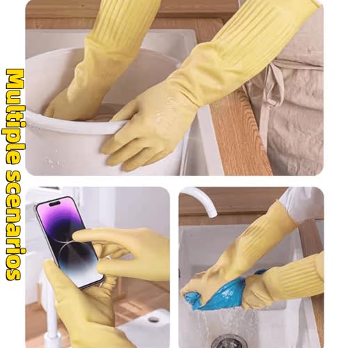Waterproof Thickened Latex Household Cleaning 18inch Gloves Red Long Sleeved Heavy-duty Reusable 2 Pairs Black - color: Latex Color, size: Small