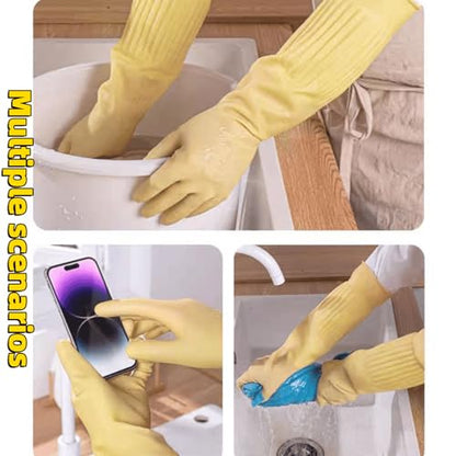 Waterproof Thickened Latex Household Cleaning 18inch Gloves Red Long Sleeved Heavy-duty Reusable 2 Pairs Black - color: Latex Color, size: Small