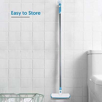 Floor Scrubber with Long Handle, 2 in 1 Scrubbing Brush Stiff Bristle Shower Cleaning Brush for Bathroom, Kitchen, Tub, Carpet, Grout, Tile(Blue) - color: Blue