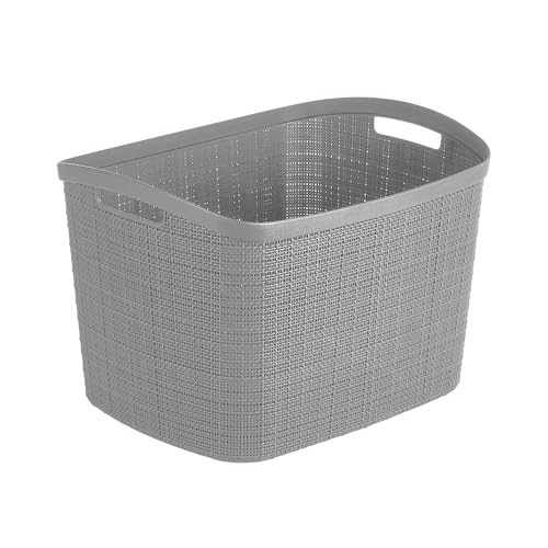 Curver Set of 2 XL 30.5 L Jute Decorative Plastic Organization and Storage Baskets - Perfect Bins for Home Office, Closet Shelves, Kitchen Pantry and All Bedroom Essentials, Grey - color: Grey, size: Extra Large