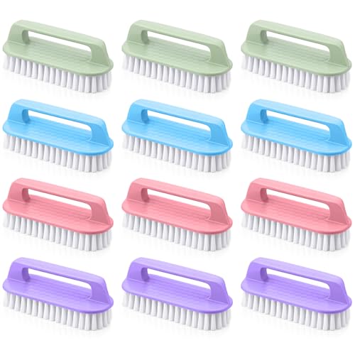 Scrub Brush 12-Pack Heavy Duty Multi-Purpose Cleaning Brushes with Stiff Bristles, 4 Colors (Purple Pink Blue Green) for Floor Laundry Bathtub Sink Tile & Household Surfaces