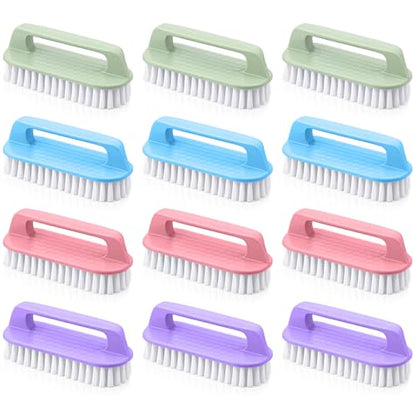 Scrub Brush 12-Pack Heavy Duty Multi-Purpose Cleaning Brushes with Stiff Bristles, 4 Colors (Purple Pink Blue Green) for Floor Laundry Bathtub Sink Tile & Household Surfaces