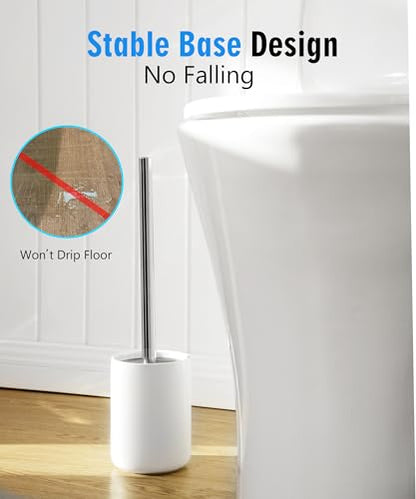 Ceramic Toilet Brush & Holder Set - Freestanding Deep-Cleaning Toilet Bowl Cleaner Brush, Stainless Steel Handle, Small & Sturdy for Storage, Easy to Clean, Non-Scratching - color: Matt White