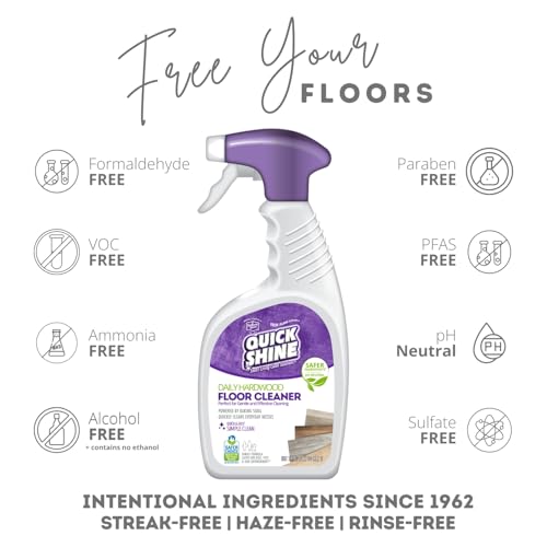 Quick Shine Hardwood Floor Cleaner Daily Care 24oz | Naturally Cleans Dirt & Scuff Marks | Dirt Dissolving, Streak Free, No Rinse & Ready to Use | Spray, Wipe, Done! | Safer Choice Cleaner - size: 24 Fl Oz (Pack of 1), style: 1 Bottle