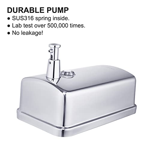 Commercial Soap Dispenser Wall Mount Stainless Steel Manual Liquid Pump Rust-Proof Leak Free for Bathroom (37 fl.oz./1100ml) - size: 37 fl oz