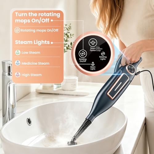 DEVOAC VM6 Scrubbing Steam Mop with Rotating Mop Pads, 10 in 1 Steam Mop, Lightweight Spin Mop & 3 Steam Modes for Hard Floor Laminate Marble Floors (Dark) - color: Dark
