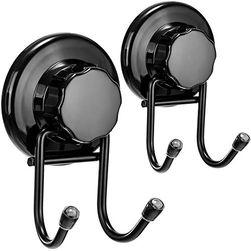 SANNO Suction Cup Hooks, Shower Squeegee Holder, Towel Robe Loofah Holder, Bathroom Kitchen Shower Wall Hooks, Bathroom Accessories, Black (2 Pack) - color: black-2, size: 2 Pack