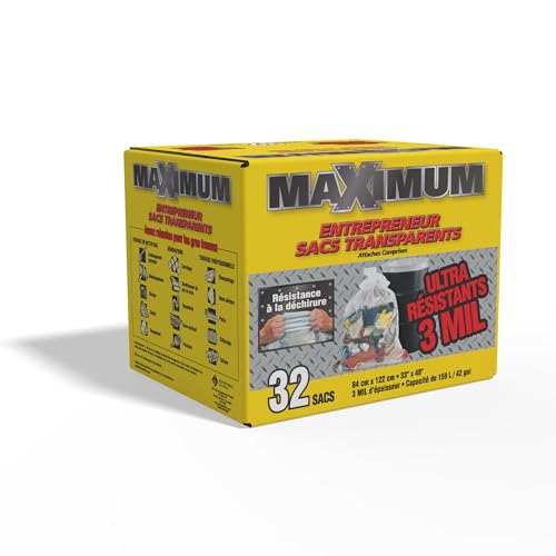 Maximum Heavy Duty Garbage Bags, 42-Gallon, 3 Mil, Clear Garbage Bags Extra Large, Tear Resistant, Industrial Strength, 32 Counts - color: Clear