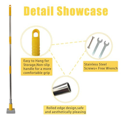 Heavy Duty Commercial Jaw Clamp Mop Handle 55.7 Inch Thickened Stainless Steel Yellow Mop Stick Industrial Grade Replacement Adjustable Mop Rod - color: Yellow, size: mop handle