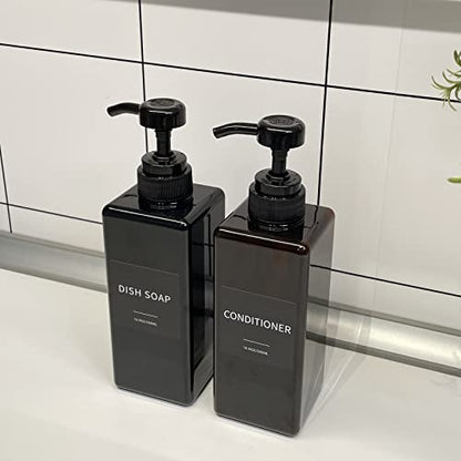 Black Soap Dispenser with Waterproof Labels, Thickened Plastic Hand Soap Dispenser for Bathroom, Kitchen Dish Washing Liquid Bottles, Shampoo and Conditioner Bottles with Funnel (16oz 2Pack Black) - color: 2 Black
