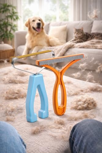 Pet Hair Remover for Furniture, Reusable Lint Cleaner Tool for Couch, Carpet & Clothing – Dual-Sided Pet Hair Removal Rake for Dogs & Cats, Durable Copper Lint Scraper with Ergonomic Handle