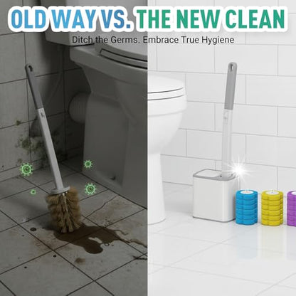 Disposable Toilet Cleaning System: Toilet Brush & Holder Kit with 18PCS Pre-Soaked Cleaner Wall-Mount Scrubbing Toilet Brush Bathroom Cleaning Kit (Grey) - color: Gray