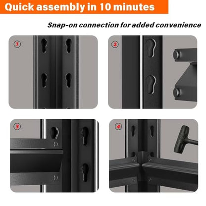 72"H/60"H: Father & I 5-tier storage rack, metal + wood, suitable for garage/kitchen/pantry, steel multi-functional support, adjustable, heavy-duty garage rack, black. (15.68*15.68*11.68) - size: 15.68*15.68*11.68