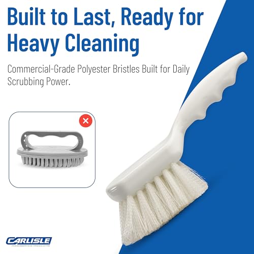 SPARTA Flo-Pac 8" Utility Scrub Brush with 2" Nylon Bristles, Plastic Pistol Grip Handle, Commercial Handheld Cleaning Brush, White - color: White/White