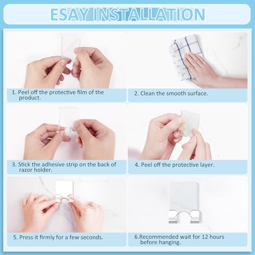 VIS'V Shower Wall Adhesive Razor Holder for His and Hers, Clear, 2 Pcs | Acrylic Material, Clear Invisible Design, Peel and Stick, Fit for Smooth Flat Surfaces - color: Clear