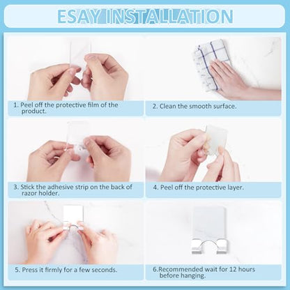 VIS'V Shower Wall Adhesive Razor Holder for His and Hers, Clear, 2 Pcs | Acrylic Material, Clear Invisible Design, Peel and Stick, Fit for Smooth Flat Surfaces - color: Clear