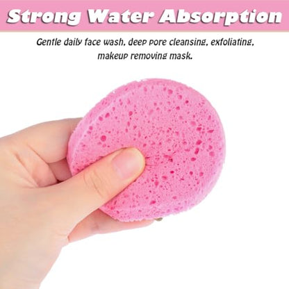 AKOAK 5 Pcs Round Makeup Sponge Wood Pulp Sponge Makeup Remover Facial Cleansing Sponge Skin Care Tool (Pink) - color: Pink