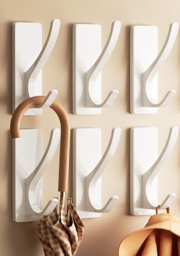 pickpiff White Self Adhesive Coat Hooks for Hanging: 13LB Extra Strong Stainless Wall Hook for Towel, Utensil, Backpack, Hat, Sturdy Metal Hanger for Bathroom, Kitchen, Door, 6 Pack - color: White, size: 6 Pack