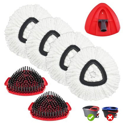 7 Pack Mop Heads Replacements for O Cedar EasyWring 1 Tank,Spin MOp Replace Heads for OCedar,Includes 4 Microfiber Mops Refills,2 Upgrade Scrubber Brushes and 1 Base for Deep Cleaning Machine Washable - size: for Ocedar 1 Tank