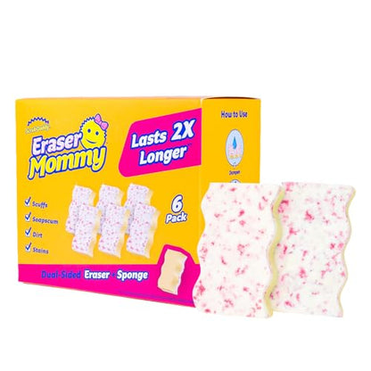 Scrub Daddy Eraser Mommy Sponges 45x - Water-Activated Cleaning Sponge with FlexTexture Scrubbing Gems - 3-in-1 Erase, Scrub, Wipe Tool for Walls, Doors, Baseboards, Hard Surfaces (6 Count)