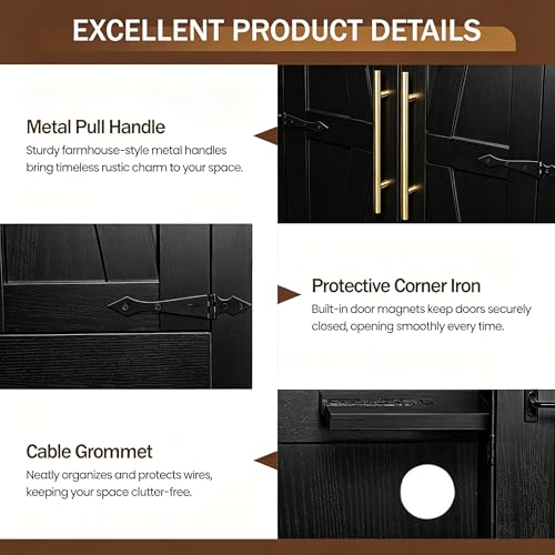 NORTHSKY Wooden Storage Cabinet, Broom Closet & Vacuum Cleaner Storage Compatible with Dyson Vacuum, Utility Cabinet for Brooms and Mops, Cleaning Tool Cabinet w/Doors for Garage, Office, Home (Black)