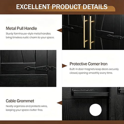 NORTHSKY Wooden Storage Cabinet, Broom Closet & Vacuum Cleaner Storage Compatible with Dyson Vacuum, Utility Cabinet for Brooms and Mops, Cleaning Tool Cabinet w/Doors for Garage, Office, Home (Black)