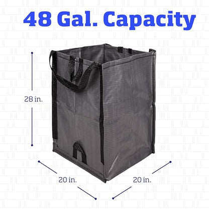 DURASACK Heavy Duty Home and Yard Bags 48-Gallon Reusable Self-Standing Lawn and Leaf Bags Garbage Can with Reinforced Handles, Gray - color: Gray