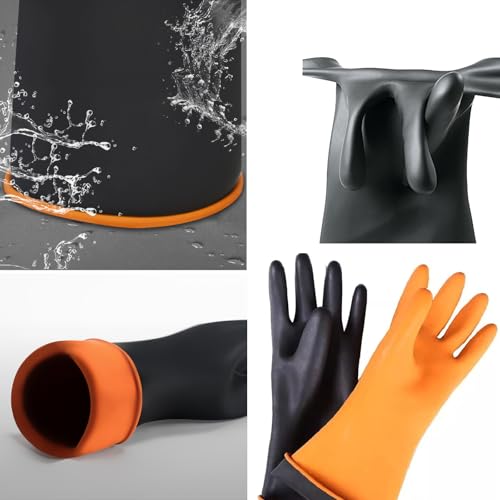 1 Pair Chemical Resistant Gloves, Reusable Long Rubber Dishwashing Gloves, Industrial Safety Waterproof Alkali Oil - size: M/18inch