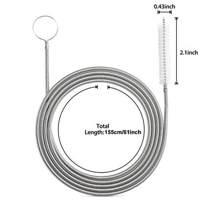 RayTour Extra-Thick Drain Brush with Stronger Spring 61-Inch Stainless Steel and Nylon Pipe Cleaner for Flexible, Curved & Slim Holes, Stronger Spring Version - style: One Head with Stronger Spring