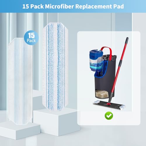 15 Pack Microfiber Mop Pads for O-Cedar H2prO Flat Mop System, Washable and Reusable Mop Replacement Heads for Floor Deep Cleaning, Mop Pad Refills for Wet Dry Floor - size: 15 Pack O-Cedar H2prO Mop Pads