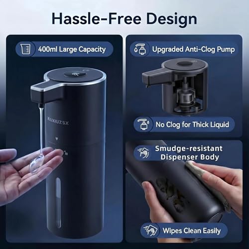 Touchless Automatic Liquid Soap Dispenser | USB Rechargeable Wall Mount 400ml Sensor Electric Hand Soap Dispenser Bathroom Kitchen Black - color: Black Liquid