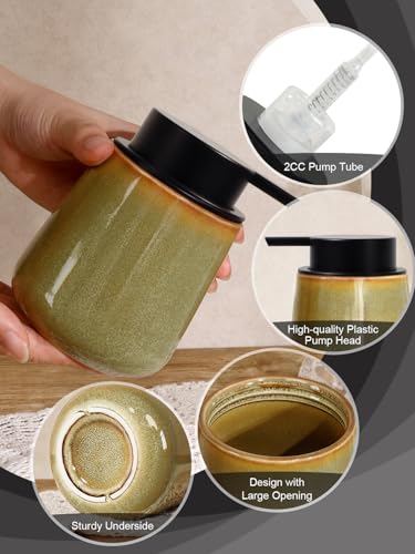 INGOFIN Ceramic Foaming Soap Dispenser - 12 oz Refillable Foam Hand Soap Dispenser Bathroom, Modern Dish Dispenser Pump for Kitchen,Kiln-Glazed Earthy Greenish-Brown - color: Kiln-glazed Greenish-brown-foam