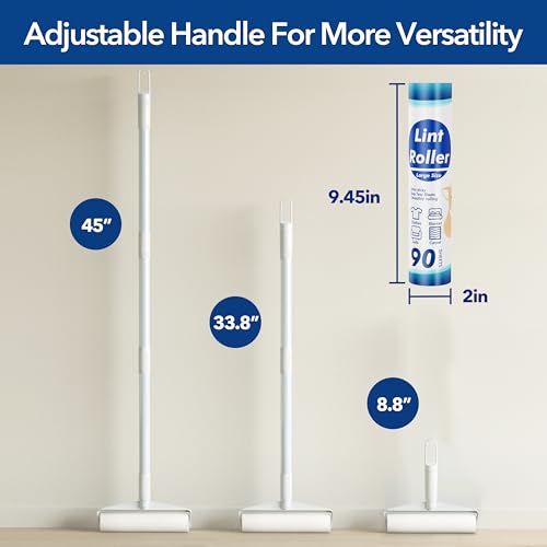 Large Lint Rollers for Carpet, 9.45'' Sticky Rollers for Floor with 360 Sheets, Extendable Long Handle Sticky Mop for Cleaning Couch, Curtains, Cars, Clothing, and Pet Hair - size: 360 Sheets Long Handle