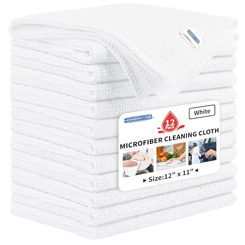 Microfiber Cleaning Cloth, 12 Pack White Cleaning Rags,12" X 11" Lint Free Dish Towels Wash Cloths, Reusable Microfiber Towels for Home and Kitchen Bathroom Apartment Cleaning Supplies - color: White, size: 12 Pack