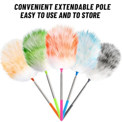5PCS Extendable Lambswool Duster with 35-55 Inch Adjustable Aluminum Handle,Feather Duster Static Electricity Dust Adsorption, Reusable Cleaning Tool for Home, Car, Office, Ceiling, Furniture