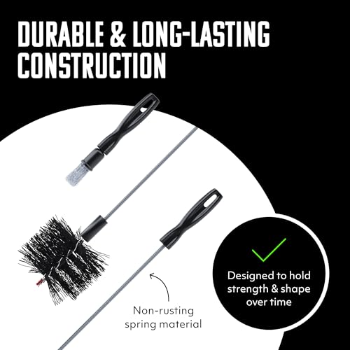 Brushtech Pellet Stove Cleaning Brush Kit - 10-Foot Non-Kinking Spring Brush for 3-Inch Vent Pipes with Bonus Steel Ash Brush - Safe Airflow Maintenance for Stove Pipes