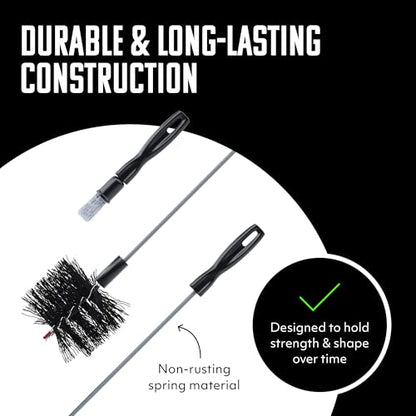 Brushtech Pellet Stove Cleaning Brush Kit - 10-Foot Non-Kinking Spring Brush for 3-Inch Vent Pipes with Bonus Steel Ash Brush - Safe Airflow Maintenance for Stove Pipes
