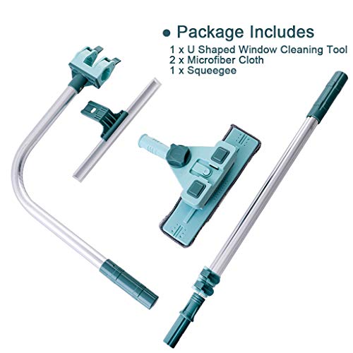 3 in 1 U Shaped Window Cleaning Tool Kit, 4 Piece Set, Blue, Double Sided, Plastic Blade, 22 inches, 131.7 cm, Aluminum Handle, Cleaning Squeegees