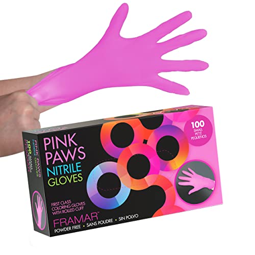 FRAMAR Pink Gloves Disposable Latex Free – Pink Nitrile Gloves Small, Disposable Glove Small, Powder Free, For Hair Dye, Salon, Cleaning, Tattoo, Food Prep, Mechanic, Extra Durable – 100 Pack - size: Small (Pack of 100)