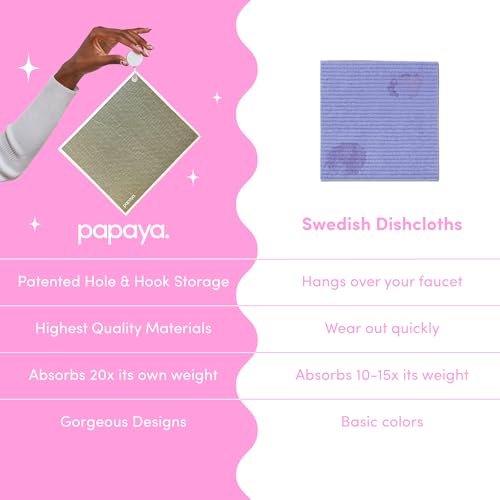 Papaya Reusable Paper Towels, Premium Swedish Dishcloths with Hook, Non-Scratch Reusable Paper Towel, 1 Sheet Replaces 17 Rolls - 2 Sheets, 1 Hook - color: Olive Martini