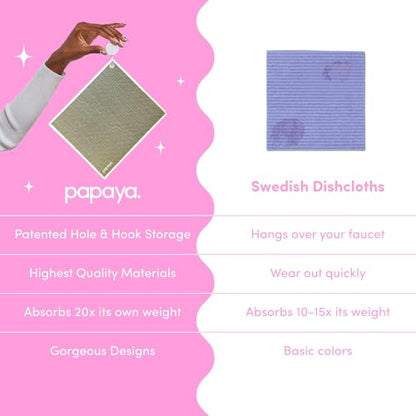 Papaya Reusable Paper Towels, Premium Swedish Dishcloths with Hook, Non-Scratch Reusable Paper Towel, 1 Sheet Replaces 17 Rolls - 2 Sheets, 1 Hook - color: Olive Martini