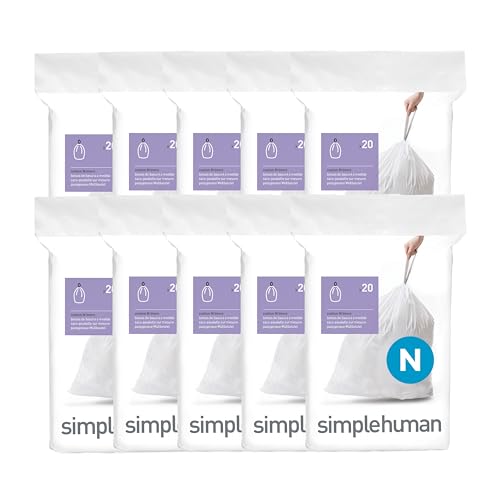 simplehuman Code N 200 Count Custom Fit Liners, Drawstring Kitchen Trash Bags, One-by-One Mess-Free Dispense, Extra Thick & Double Seamed, 50% PCR Plastic, 40-50 Liter / 10.6-13 Gallon, White - size: 200 Count (Pack of 1)